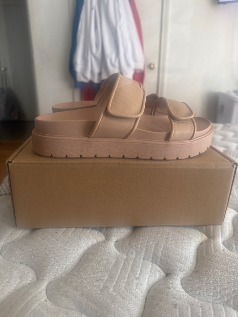 Neutral Tan Platform Slide Sandals - Women's Casual Comfort